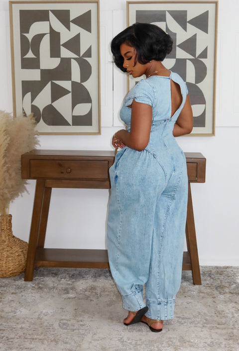 Signature Denim Barrel Jumpsuit