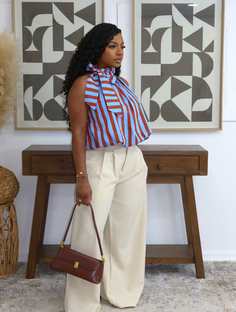 She Glam High Neck Top (Blue/Rust) - Fitz Clothing
