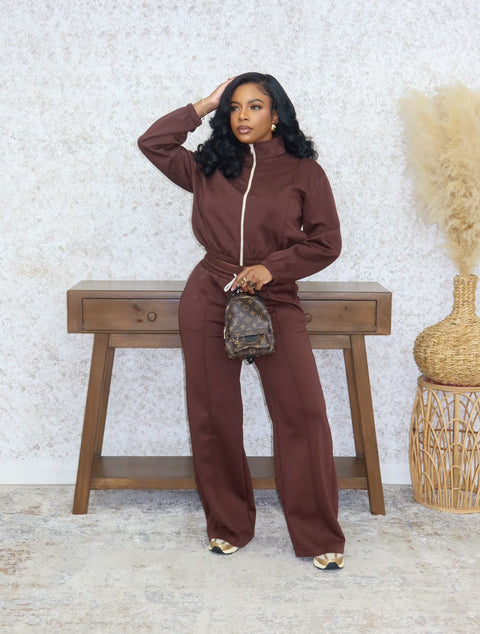 On-The-Go Bomber Pants Set ( Brown)