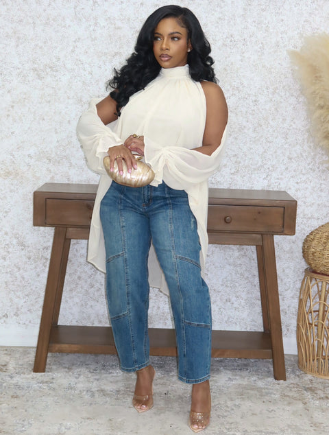 Jessica High Low Top (Cream) - Fitz Clothing