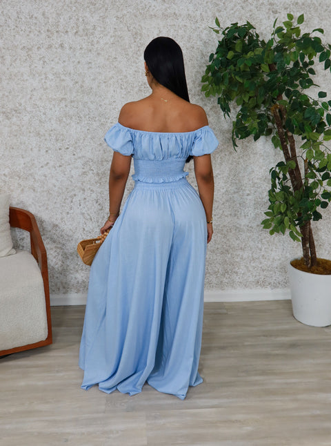 Fiona Linen Pants Set (Blue) - Fitz Clothing