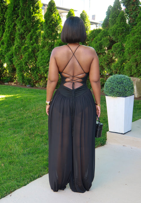 Hot For The  Summer Barrel Jumpsuit (Black)