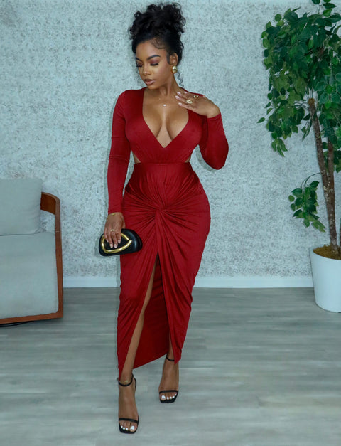 Amanza Lux Midi Dress (Burgundy)