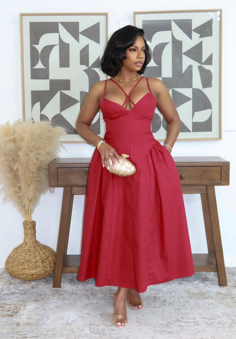 Passionate Poise Midi Dress (DEEP RED)