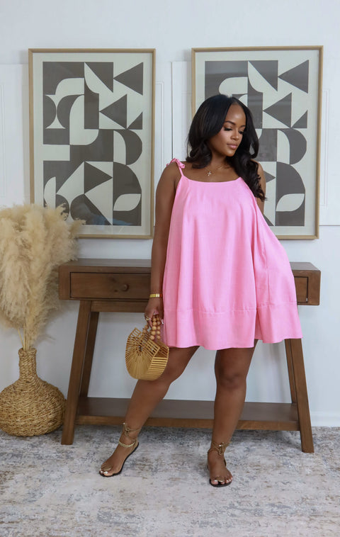 Kenzi Linen Mini Dress (Pink) - Fitz Clothing