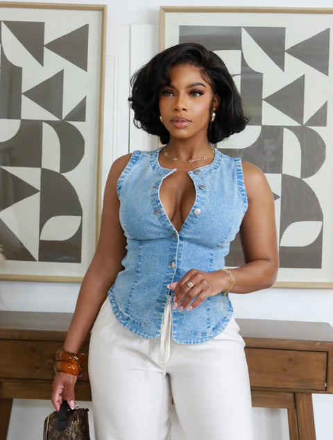 Sue Denim Vest - Fitz Clothing