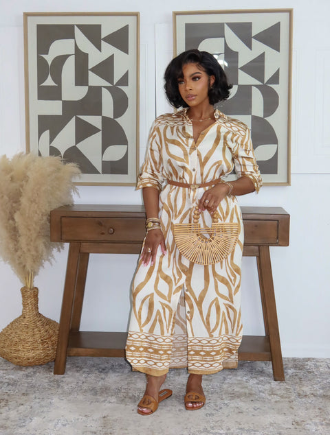 Amara Maxi Dress (Brown/White) - Fitz Clothing