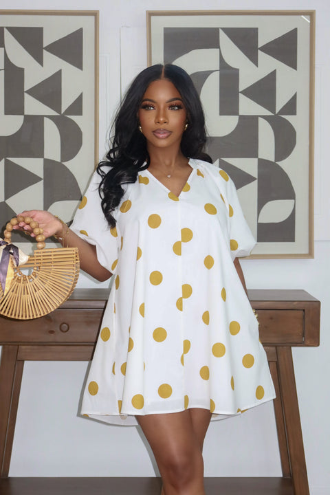 Rebeka Polka Mini Dress ( Yellow/White) - Fitz Clothing