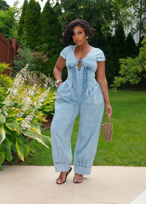Signature Denim Barrel Jumpsuit