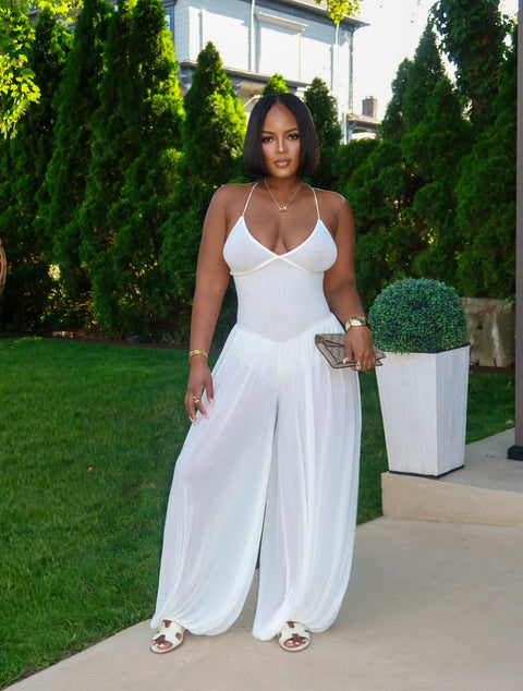 Hot For The  Summer Barrel Jumpsuit (White)