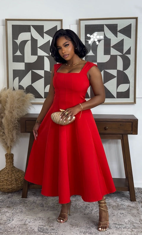Rosé Royale Midi Dress (Red)
