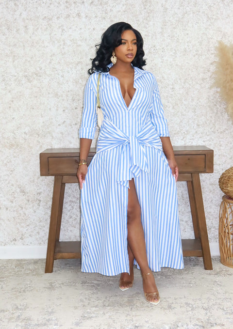 Hanna Pinstripe Shirt Dress (Blue) - Fitz Clothing