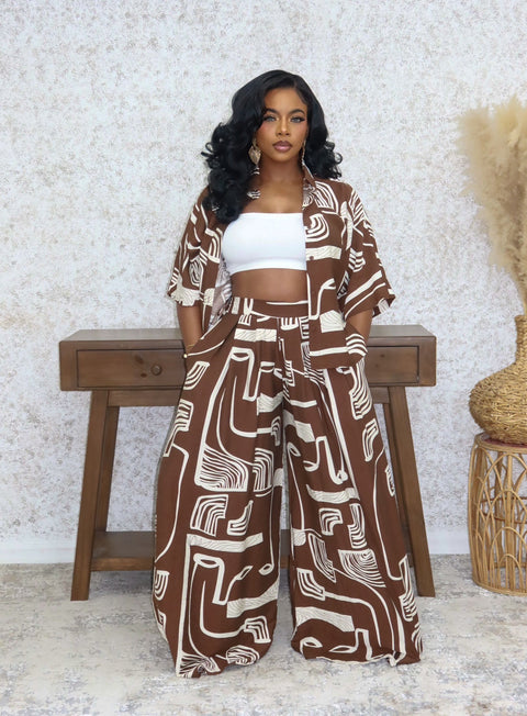 Artistic Flare Pants Set (Brown)