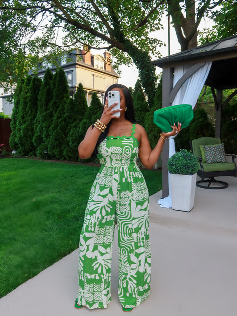 Jessie Print Jumpsuit (Green/White)