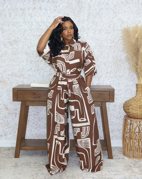 Artistic Flare Pants Set (Brown)