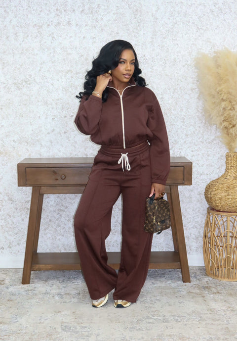 On-The-Go Bomber Pants Set ( Brown)