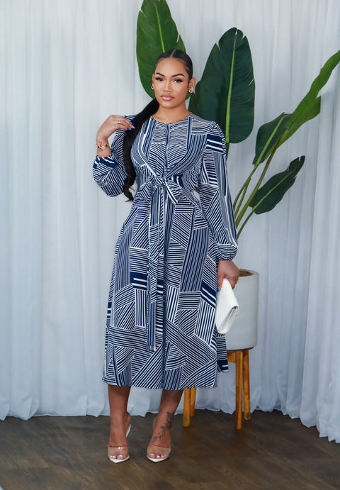 Crystal Abstract Midi(Blue/White)