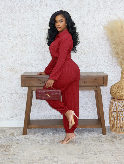 Alyssa Pants Set (Burgundy)