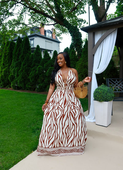 Sahari Print Maxi Dress (Brown) - Fitz Clothing
