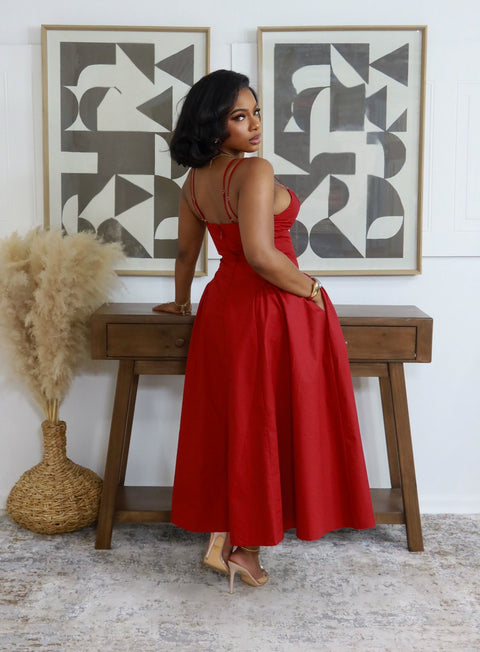 Passionate Poise Midi Dress (DEEP RED)