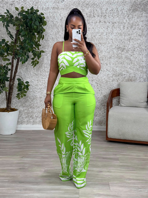 BELLA ICONIC LEAF PRINTS PANTS SET (GREEN) - Fitz Clothing