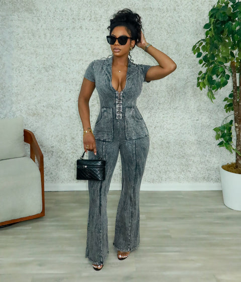 Bianca Acid Wash Jumpsuit (Black)