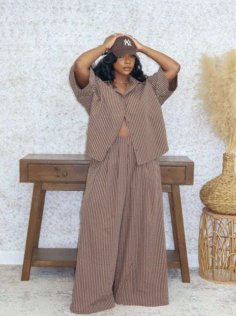 Polio Pinstripe Pants Set (Brown) - Fitz Clothing