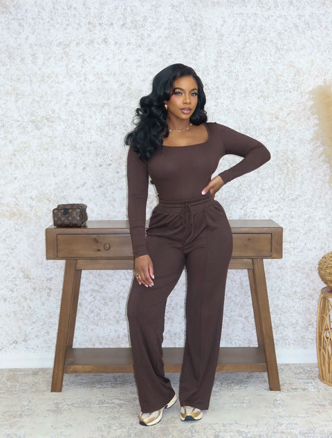 Monee Ribbed Chill Set (Brown) - Fitz Clothing