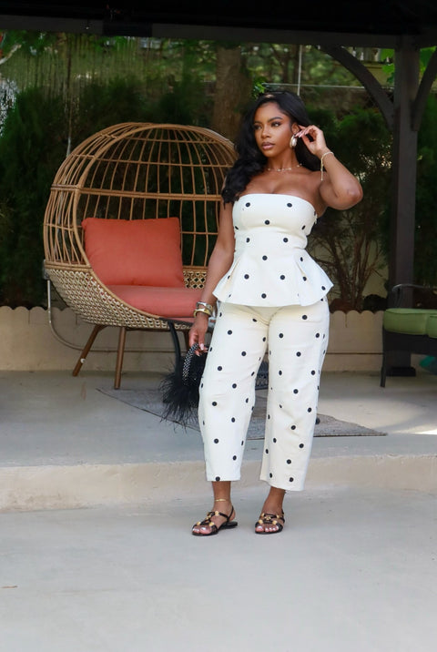 Worth The Risk Polka Pants Set (Ivory/ Black)