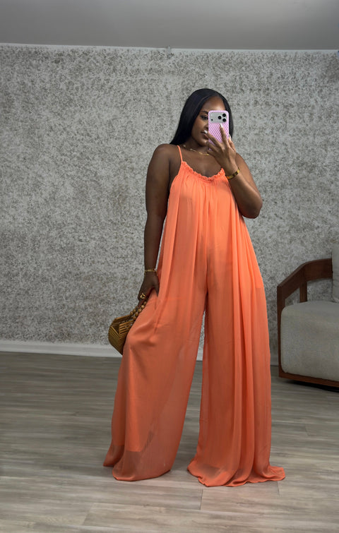 Pure Charm Sheer Jumpsuit (Orange) - Fitz Clothing