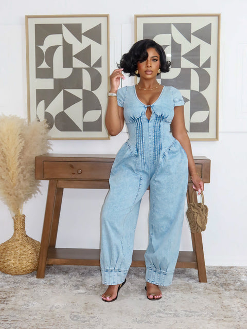 Signature Denim Barrel Jumpsuit