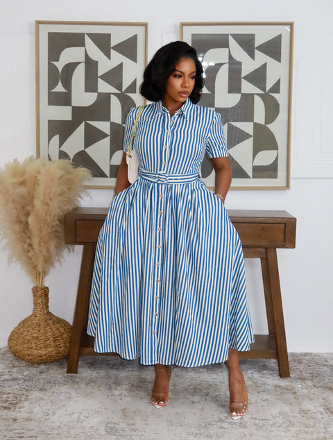 The Hampton Stripe Midi Dress (Navy & White)