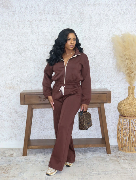 On-The-Go Bomber Pants Set ( Brown)