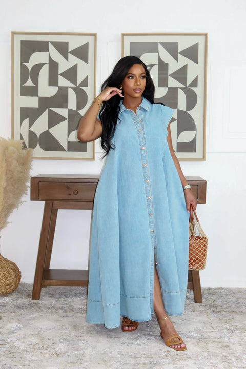 Tiara Denim Maxi (Light Denim) - Fitz Clothing