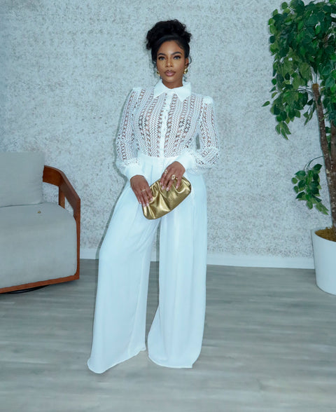 Evell Crochet Pants Set(White)