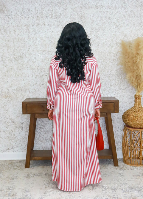 Hanna Pinstripe Shirt Dress (Red) - Fitz Clothing