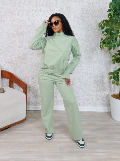 Zane Zipper Jogger Set (Sage)