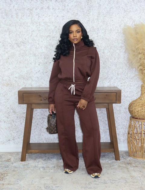 On-The-Go Bomber Pants Set ( Brown)