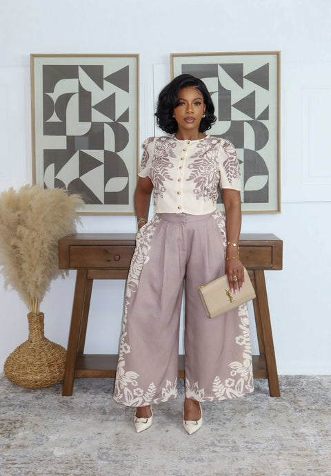 Sleek Statement Linen Set (Taupe Multi) - Fitz Clothing