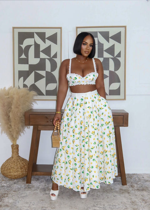 Lemon Drop Skirt Set (Yellow/White)