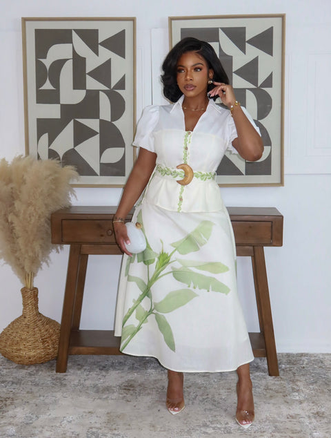 The Delicate Bloom Skirt Set (Cream) - Fitz Clothing