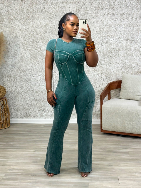 Mira Ribbed Jumpsuit (Green)