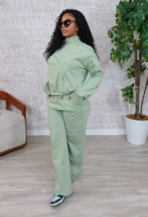 Zane Zipper Jogger Set (Sage)