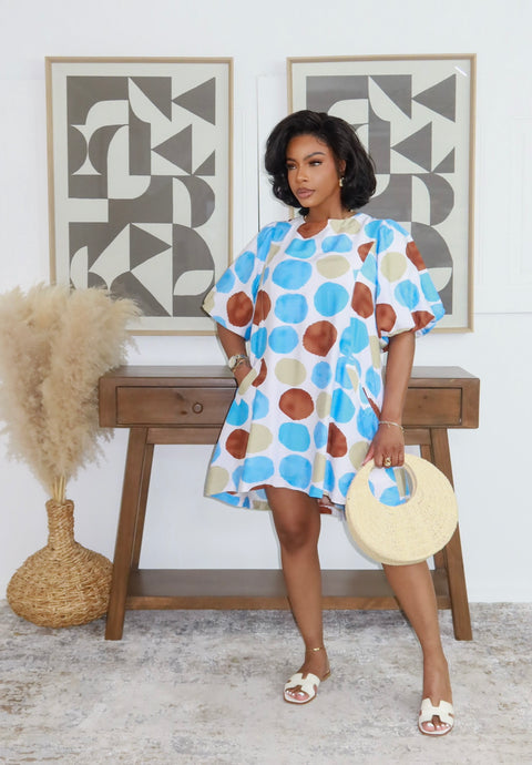 Summer Polka Mini Dress (Blue) - Fitz Clothing