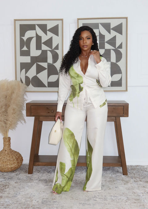 Palm Leaf Bow-Tie Pants Set - Fitz Clothing