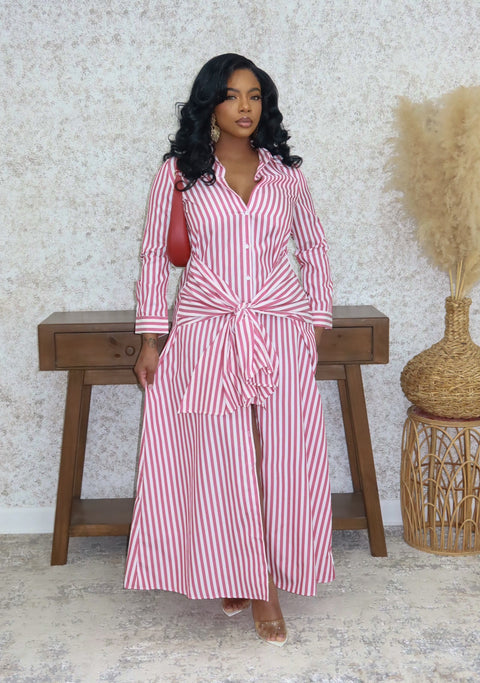 Hanna Pinstripe Shirt Dress (Red) - Fitz Clothing