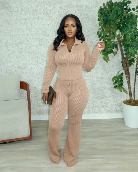 Trina Ripped Long Sleeve Set (Mocha)