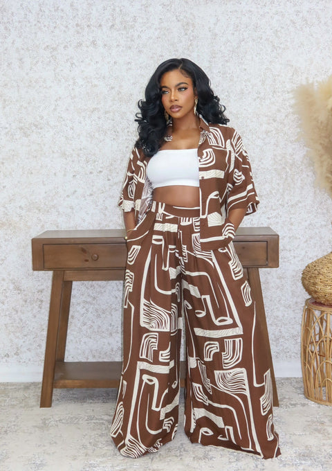 Artistic Flare Pants Set (Brown)