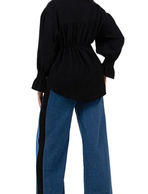 Brit Denim Pants Set (Blue/Black)