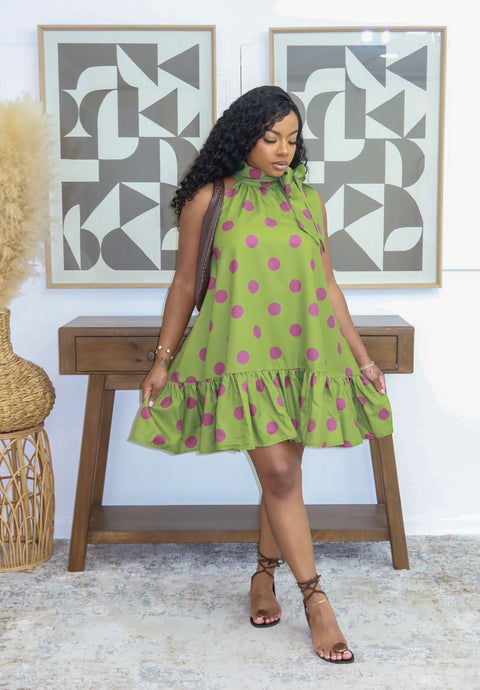 Chelsea Polka Mini Dress(Olive)